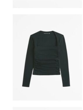 Abercrombie & Fitch Black Long-Sleeve Square Neck Ruched Top